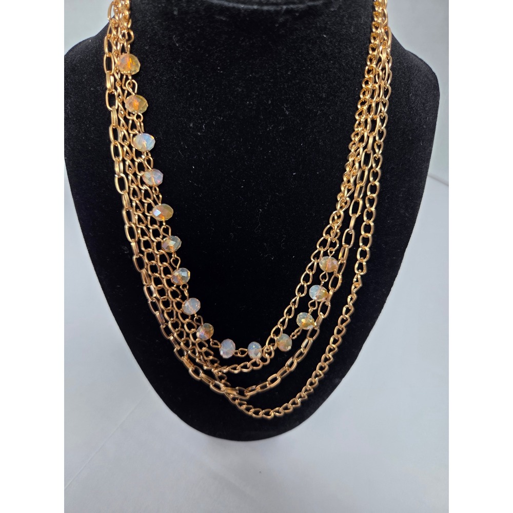 Paparazzi Necklace Set Women OS Gold Layered Iridescent Bead Multi Strand Chain